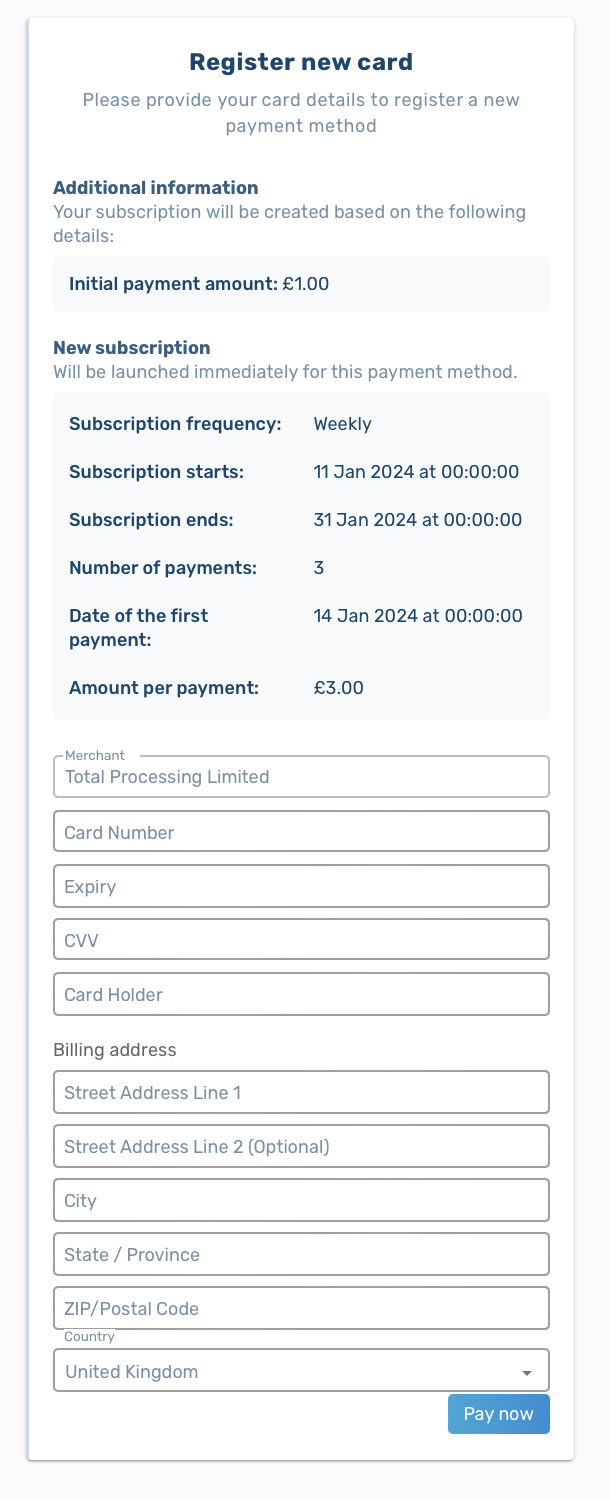 Example registration and schedule
